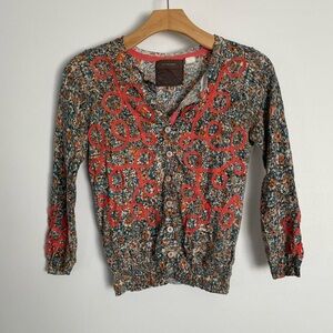 Anthropologie floral ribbon appliqué cardigan